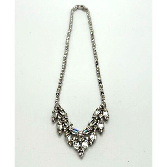 Vintage Silver Tone Bogoff Rhinestone Art Deco Style Drop Necklace - Picture 1 of 11